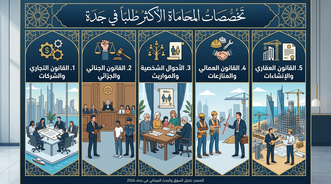 تخصصات المحاماة الأكثر طلباً في جدة