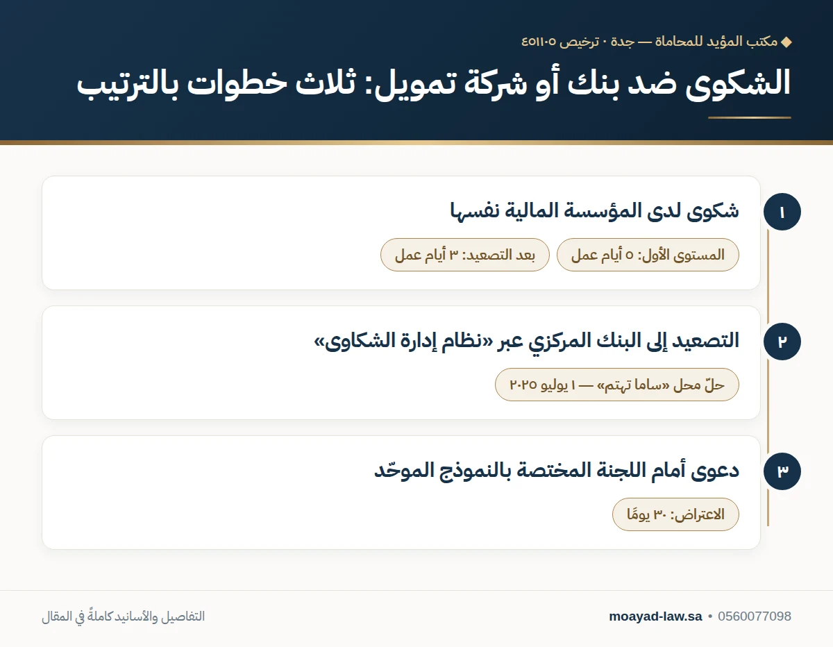 خطوات الشكوى ضد بنك أو شركة تمويل: من المؤسسة المالية إلى نظام إدارة الشكاوى ثم لجنة المنازعات المصرفية